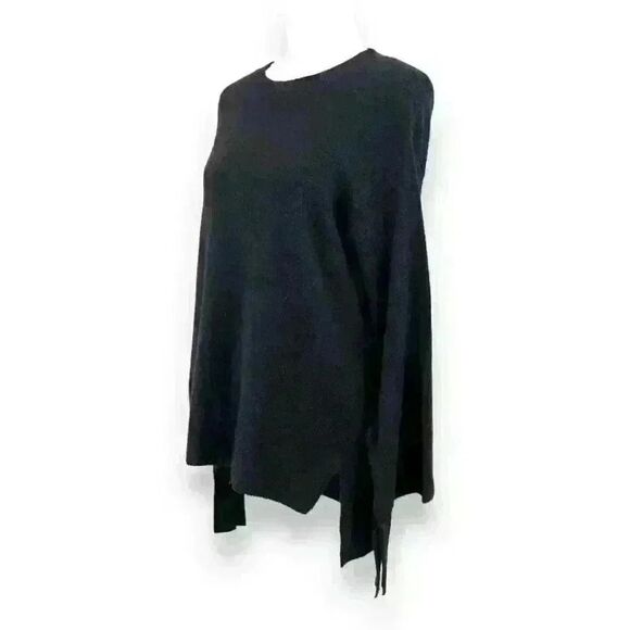 Halogen Black Crewneck Sweater with Tie Sleeves and High Low Hem Size XS Petite - Picture 3 of 8